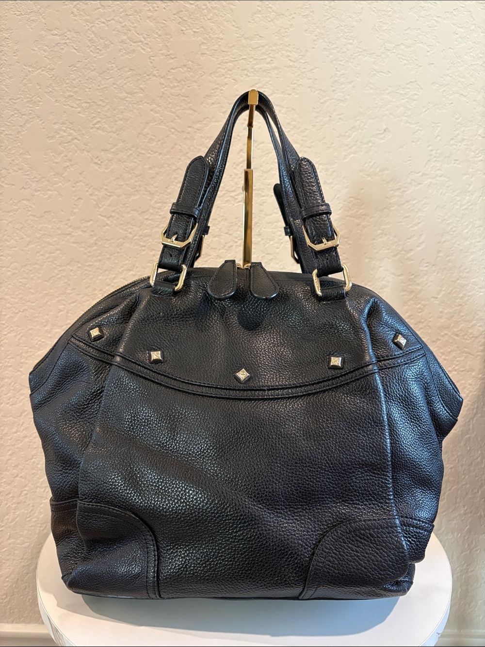 MCM Black Stud Accent Leather Tote Bag Made in Korea